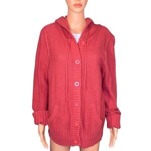 Sonoma Cable Knit Coral Cardigan Sweater Womens Size 1X Button Down with Pockets